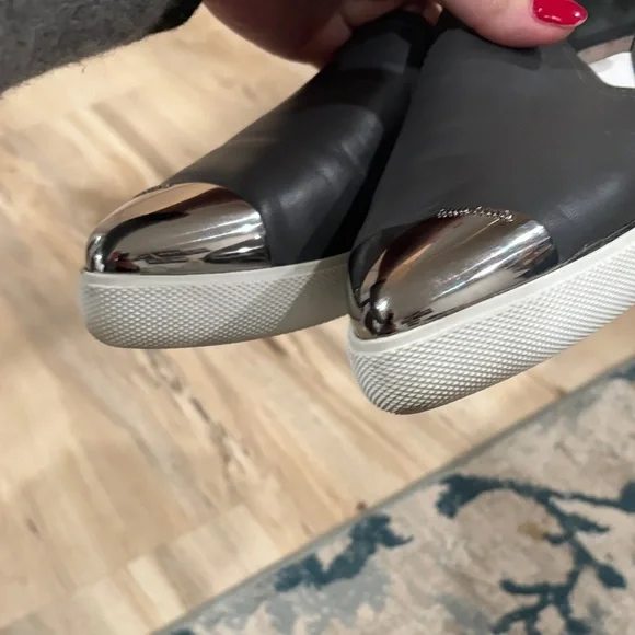 Miu Miu Gray and Silver Slip-On Sneakers - Picture 6 of 10